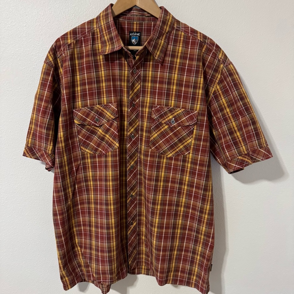 Kuhl Suncel Western Plaid Short Sleeve Shirt Rust Orange Button Up Outdoor-XXL